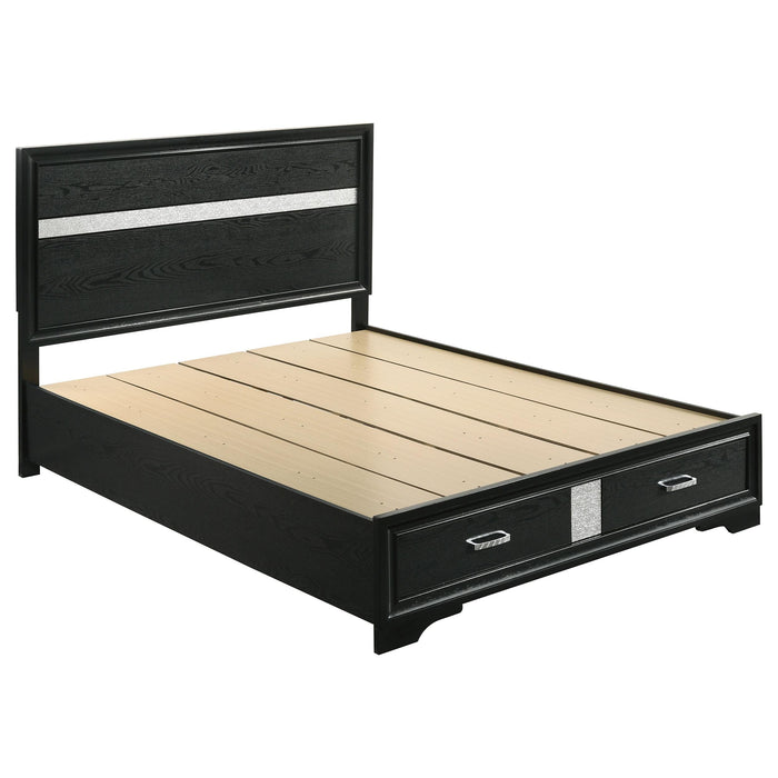 Miranda California King. E.King, & Queen 2-drawer Storage Bed Black & White