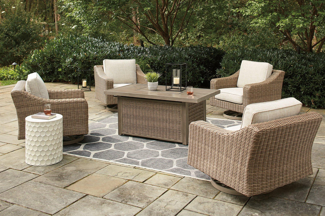 Beachcroft Beachcroft Fire Pit Table with Four Nuvella Swivel Lounge Chairs