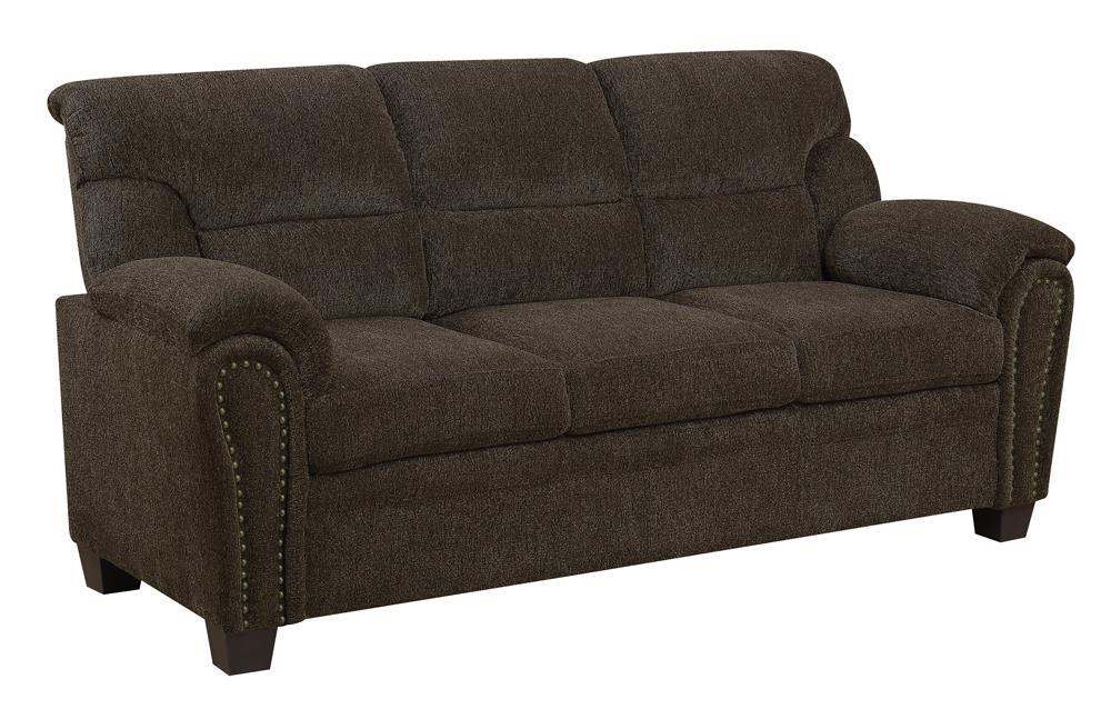 Clementine Upholstered Sofa with Nailhead Trim Brown