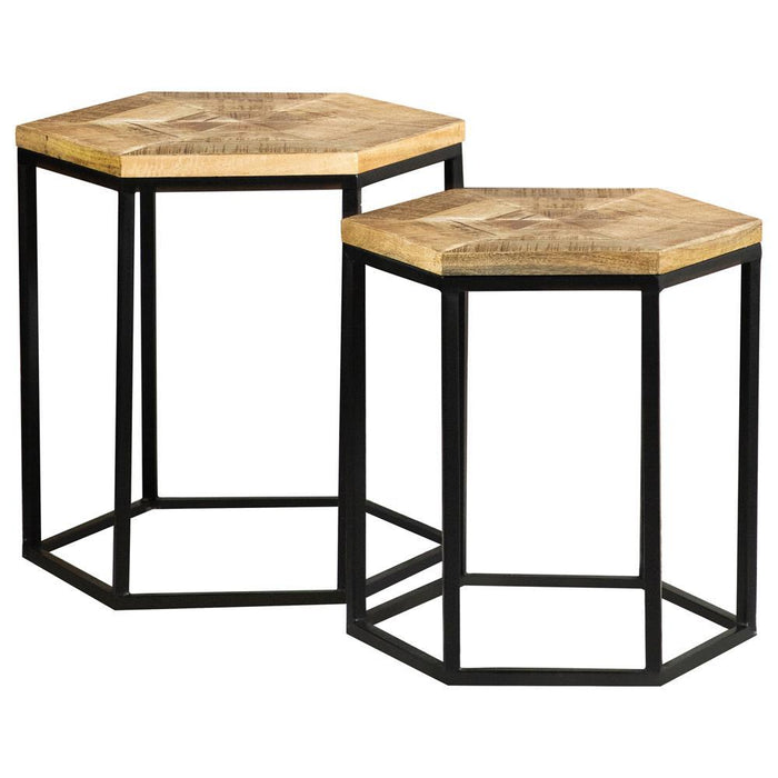 Adger 2-piece Hexagon Nesting Tables Natural and Black